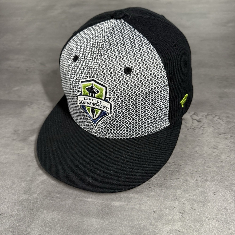 Seattle Sounders FC Hat 7 3/8 Gray Black MLS Soccer Lime Neon Green‎ Football